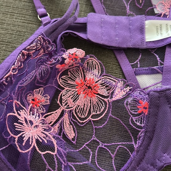 BED OF ROSES Purple Floral Lace 2pc Lingerie Set S NWT - Picture 4 of 6